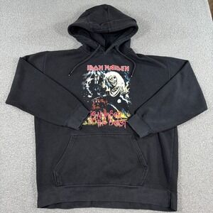Iron Maiden Hoodie Men's 2XL Black Fleece Graphic Pullover Sweatshirt Grunge